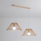 2 Light Natural Wood Polygonal Pendant Light for Kitchen