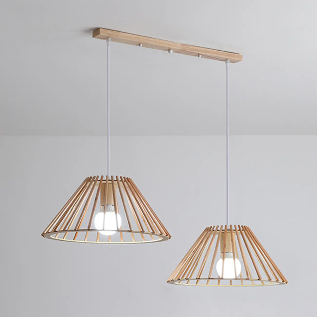 2 Light Natural Wood Polygonal Pendant Light for Kitchen