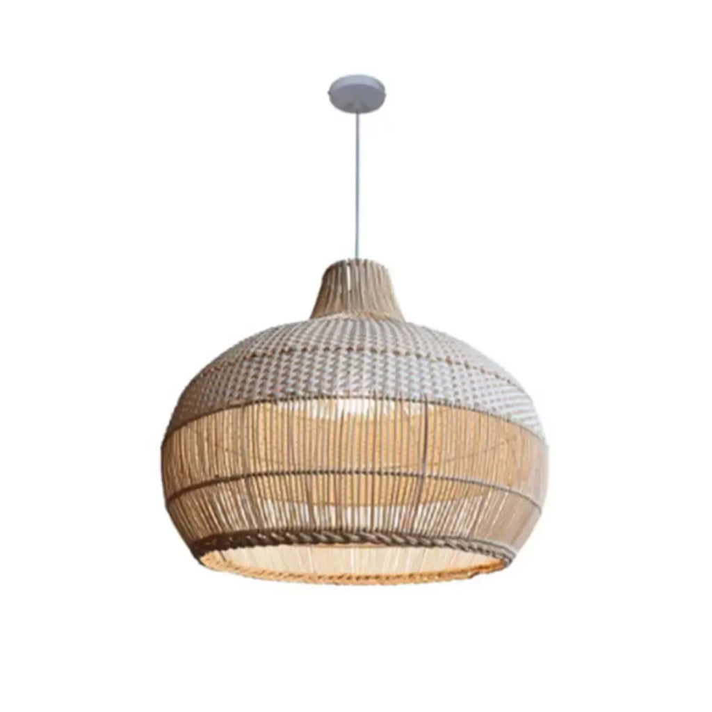 Wabi-Sabi Style Rattan Lantern LED Pendant Lamp for Living Room