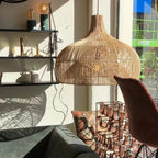 Wabi-Sabi Style Rattan Lantern LED Pendant Lamp for Living Room