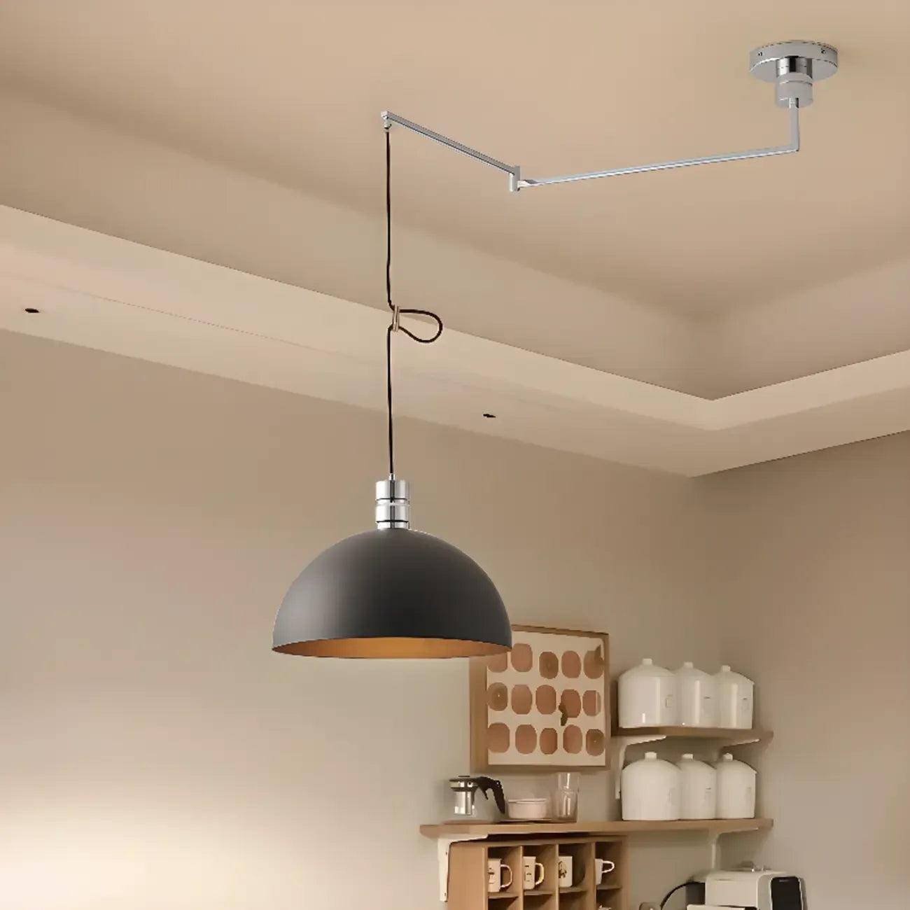 Minimalist White Half Bowl Pendant Lamp and Adjustable Metal Cord