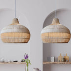 Wabi-Sabi Style Rattan Lantern LED Pendant Lamp for Living Room