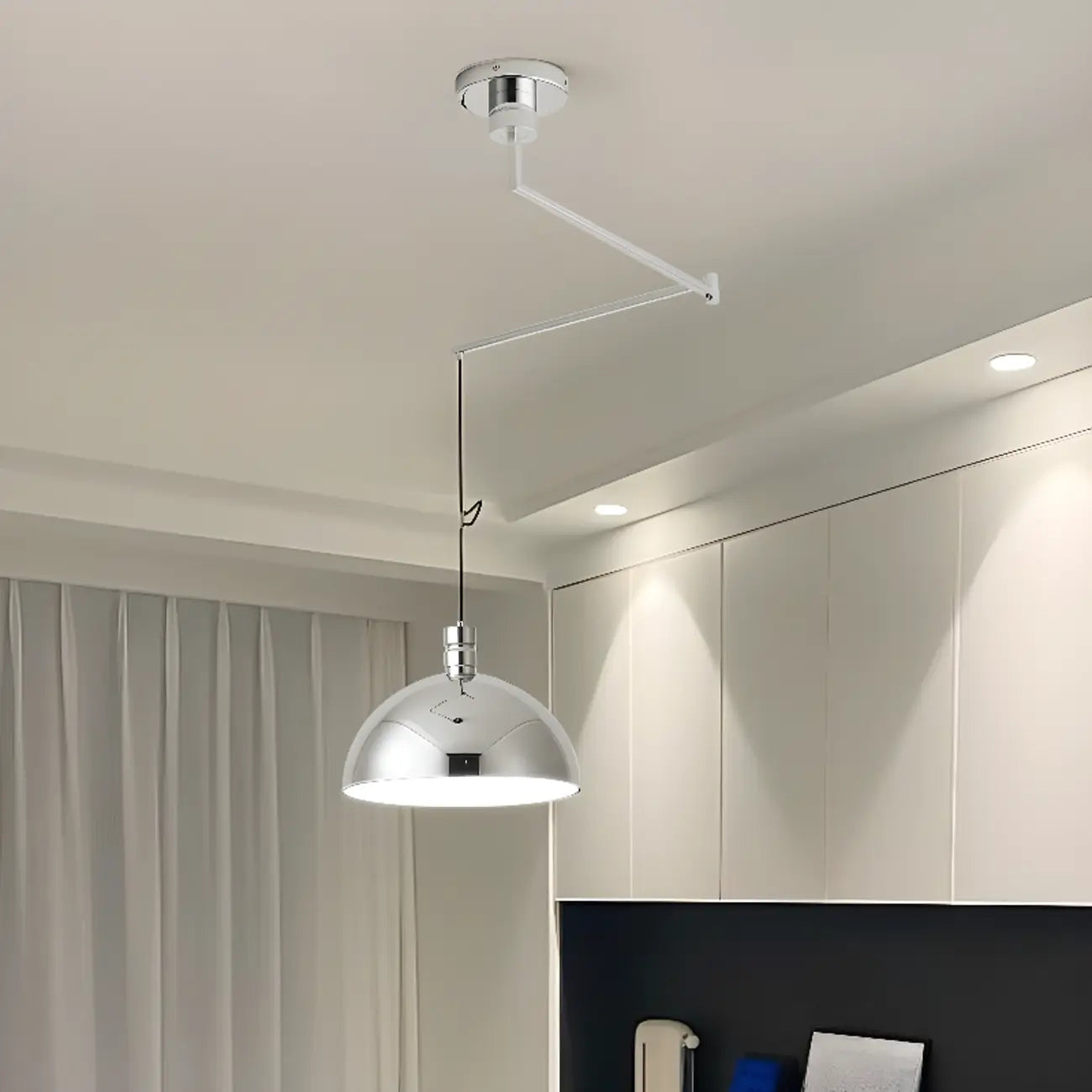 Minimalist White Half Bowl Pendant Lamp and Adjustable Metal Cord