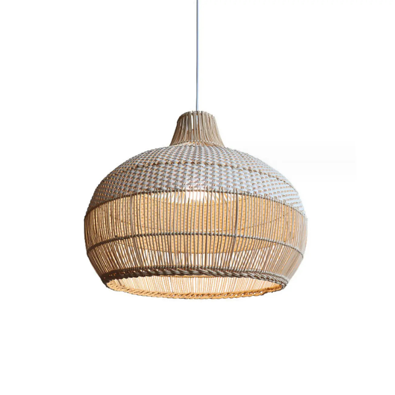 Wabi-Sabi Style Rattan Lantern LED Pendant Lamp for Living Room
