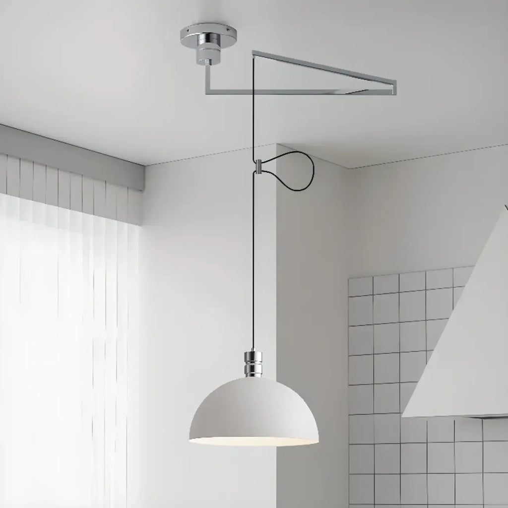 Minimalist White Half Bowl Pendant Lamp and Adjustable Metal Cord