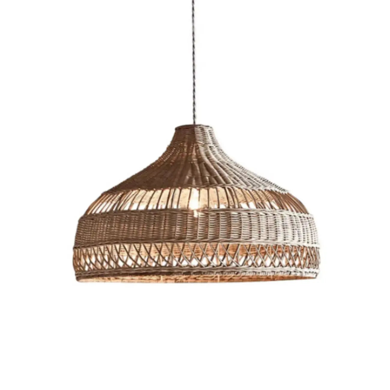 Wabi-Sabi Style Rattan Lantern LED Pendant Lamp for Living Room