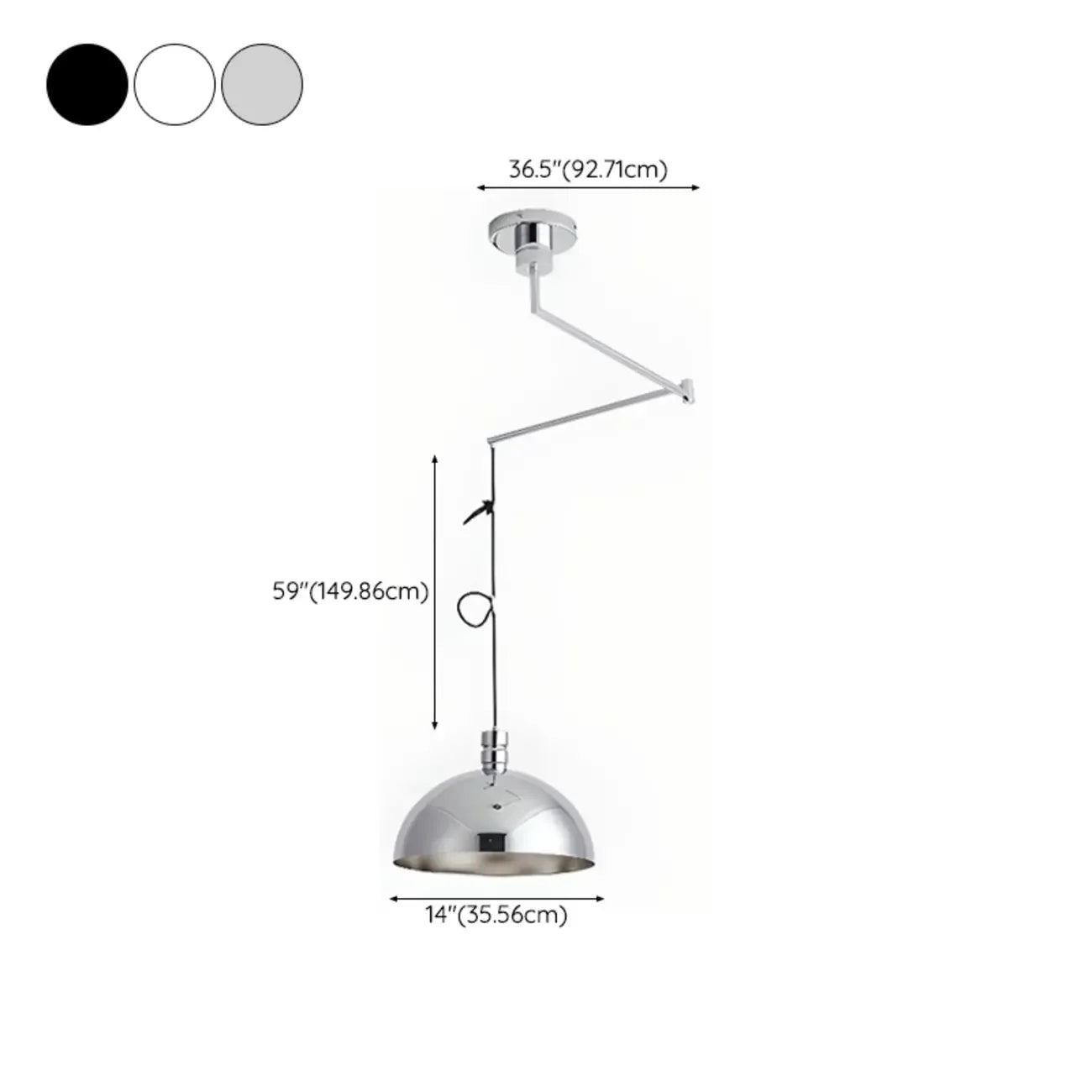Minimalist White Half Bowl Pendant Lamp and Adjustable Metal Cord