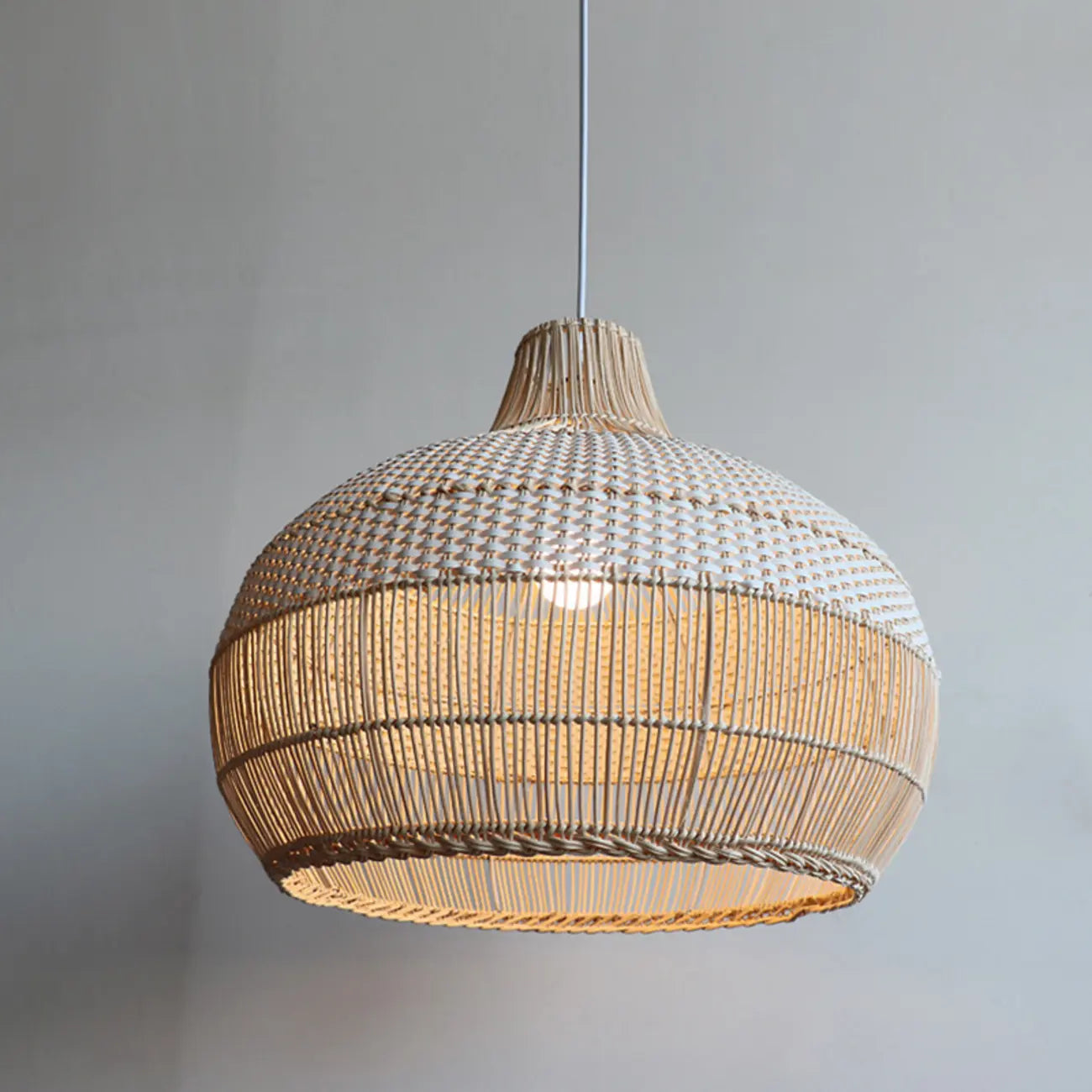 Wabi-Sabi Style Rattan Lantern LED Pendant Lamp for Living Room