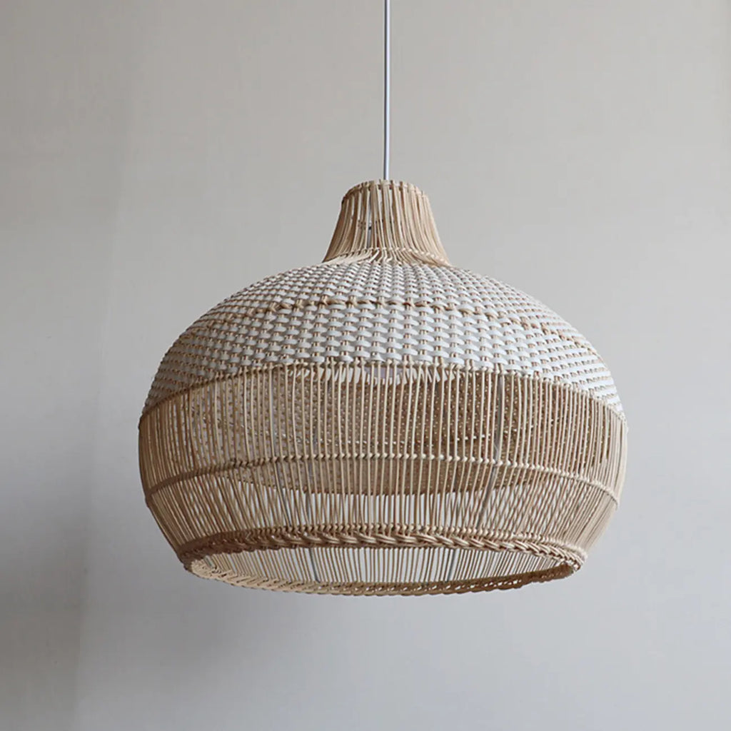 Wabi-Sabi Style Rattan Lantern LED Pendant Lamp for Living Room