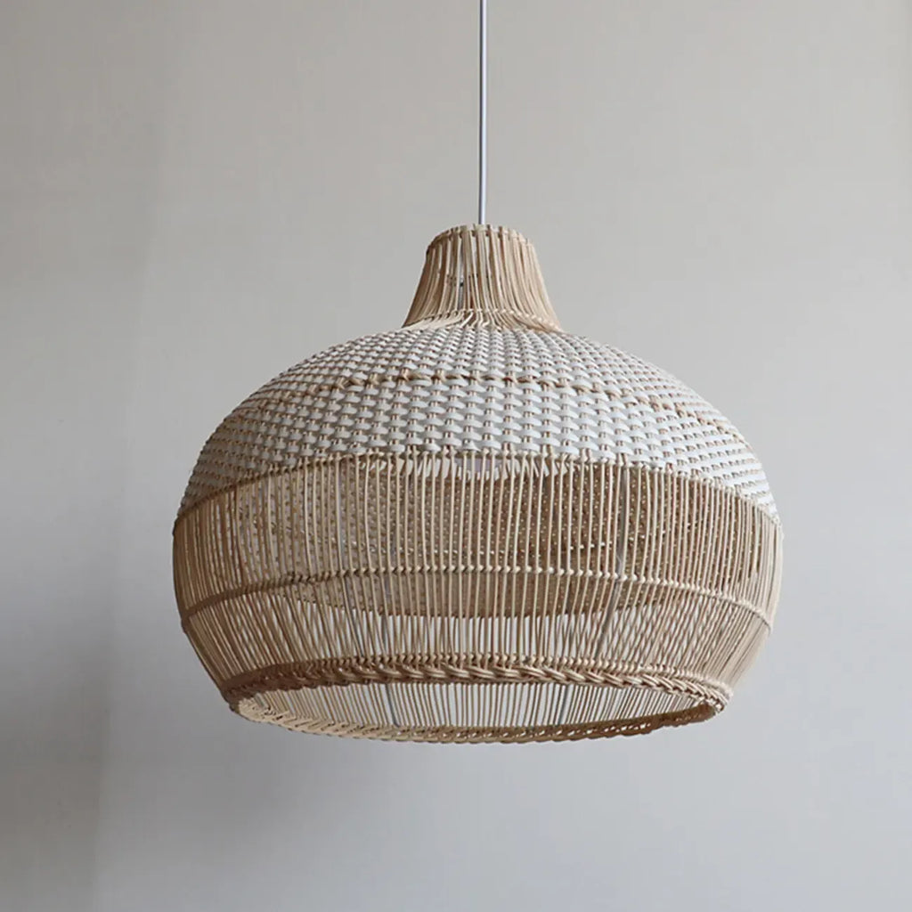 Wabi-Sabi Style Rattan Lantern LED Pendant Lamp for Living Room