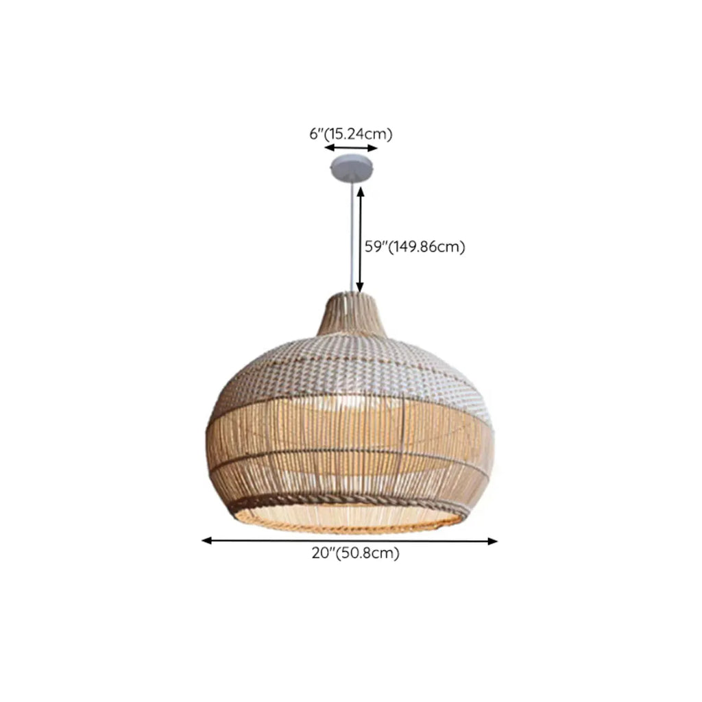 Wabi-Sabi Style Rattan Lantern LED Pendant Lamp for Living Room