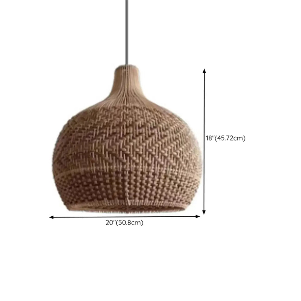 Wabi-Sabi Style Rattan Lantern LED Pendant Lamp for Living Room