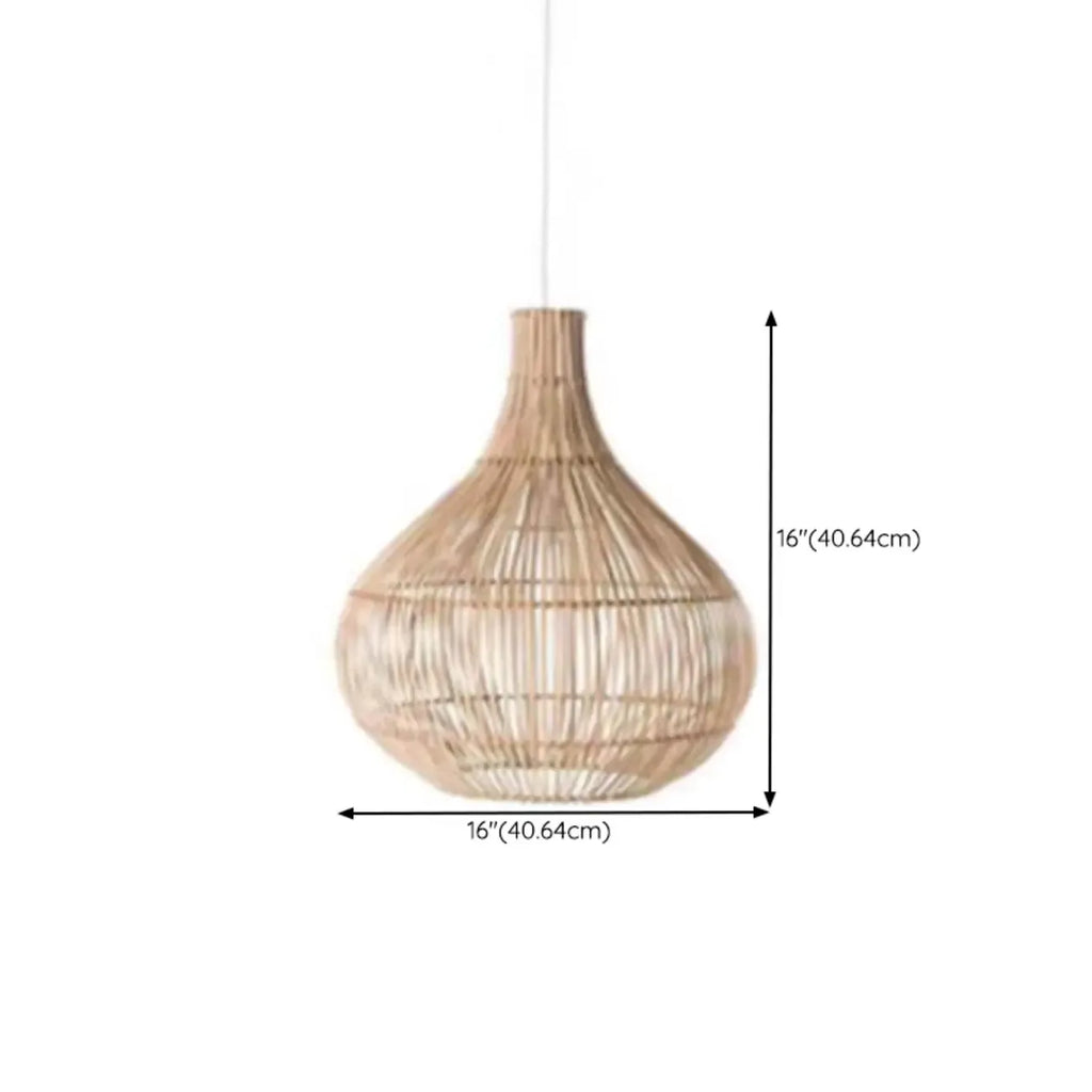 Wabi-Sabi Style Rattan Lantern LED Pendant Lamp for Living Room