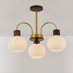 Gold Arch Wood Accent White Glass Orb Chandelier
