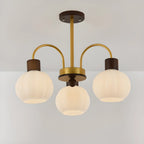 Gold Arch Wood Accent White Glass Orb Chandelier