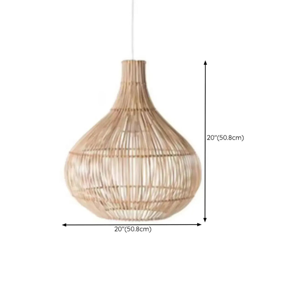 Wabi-Sabi Style Rattan Lantern LED Pendant Lamp for Living Room