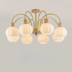 Gold Arch Wood Accent White Glass Orb Chandelier