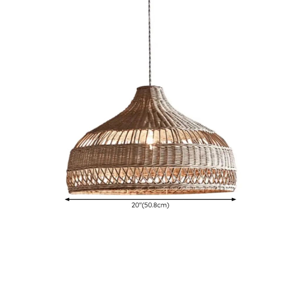 Wabi-Sabi Style Rattan Lantern LED Pendant Lamp for Living Room