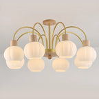 Gold Arch Wood Accent White Glass Orb Chandelier