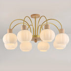 Gold Arch Wood Accent White Glass Orb Chandelier