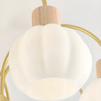 Gold Arch Wood Accent White Glass Orb Chandelier