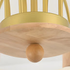 Gold Arch Wood Accent White Glass Orb Chandelier