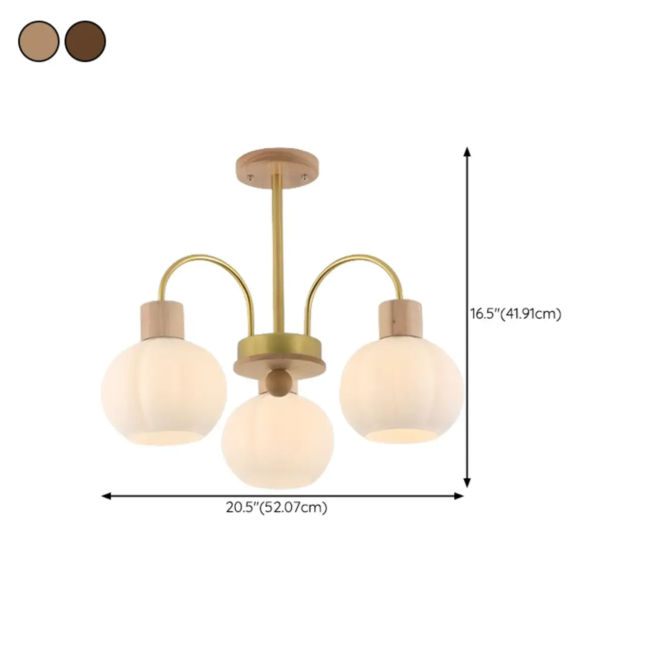 Gold Arch Wood Accent White Glass Orb Chandelier