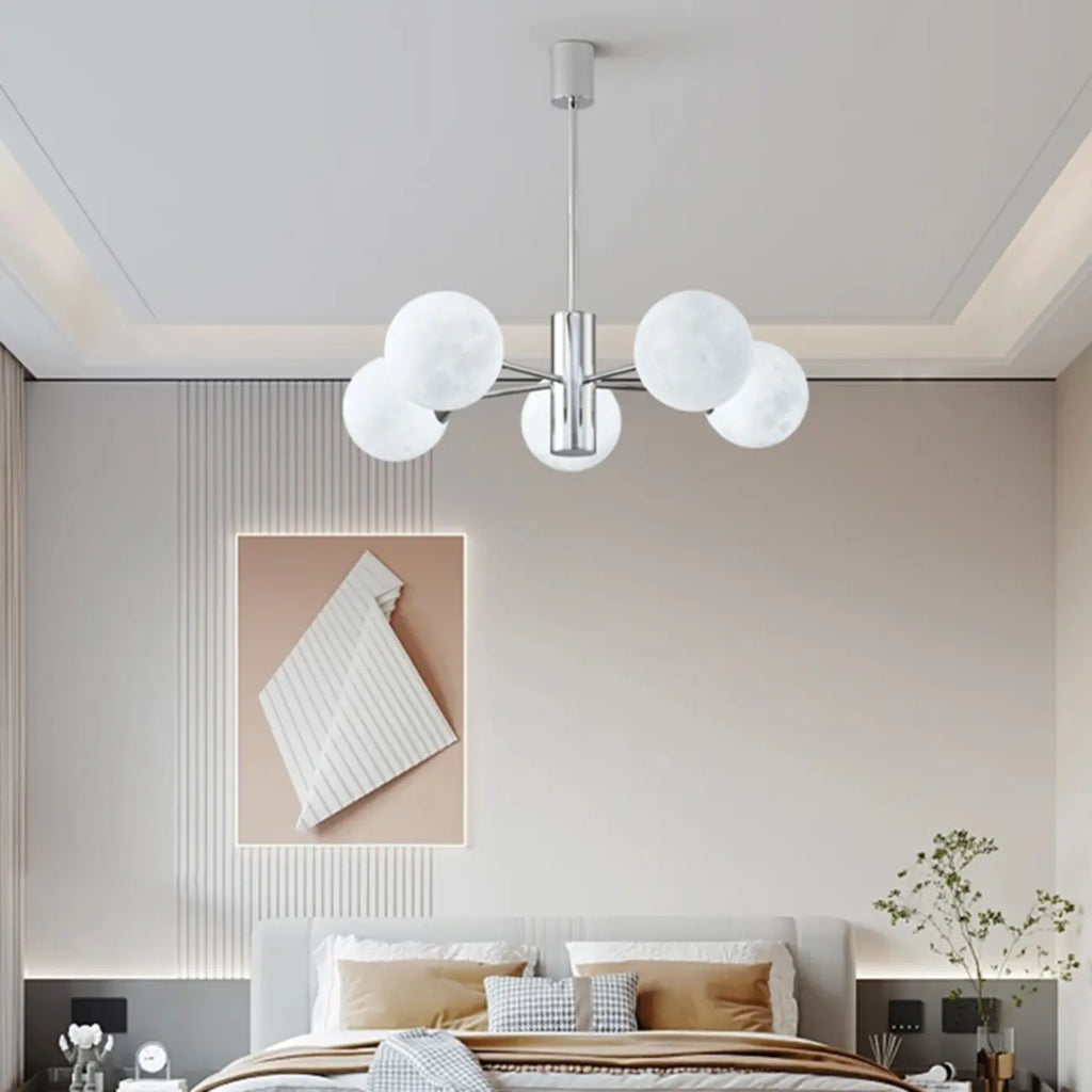 Modern Chrome Sputnik Chandelier with Globe Lampshade