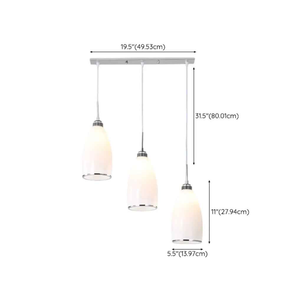 Simple White Vitreous 3 Lights Island Pendant Light for Kitchen