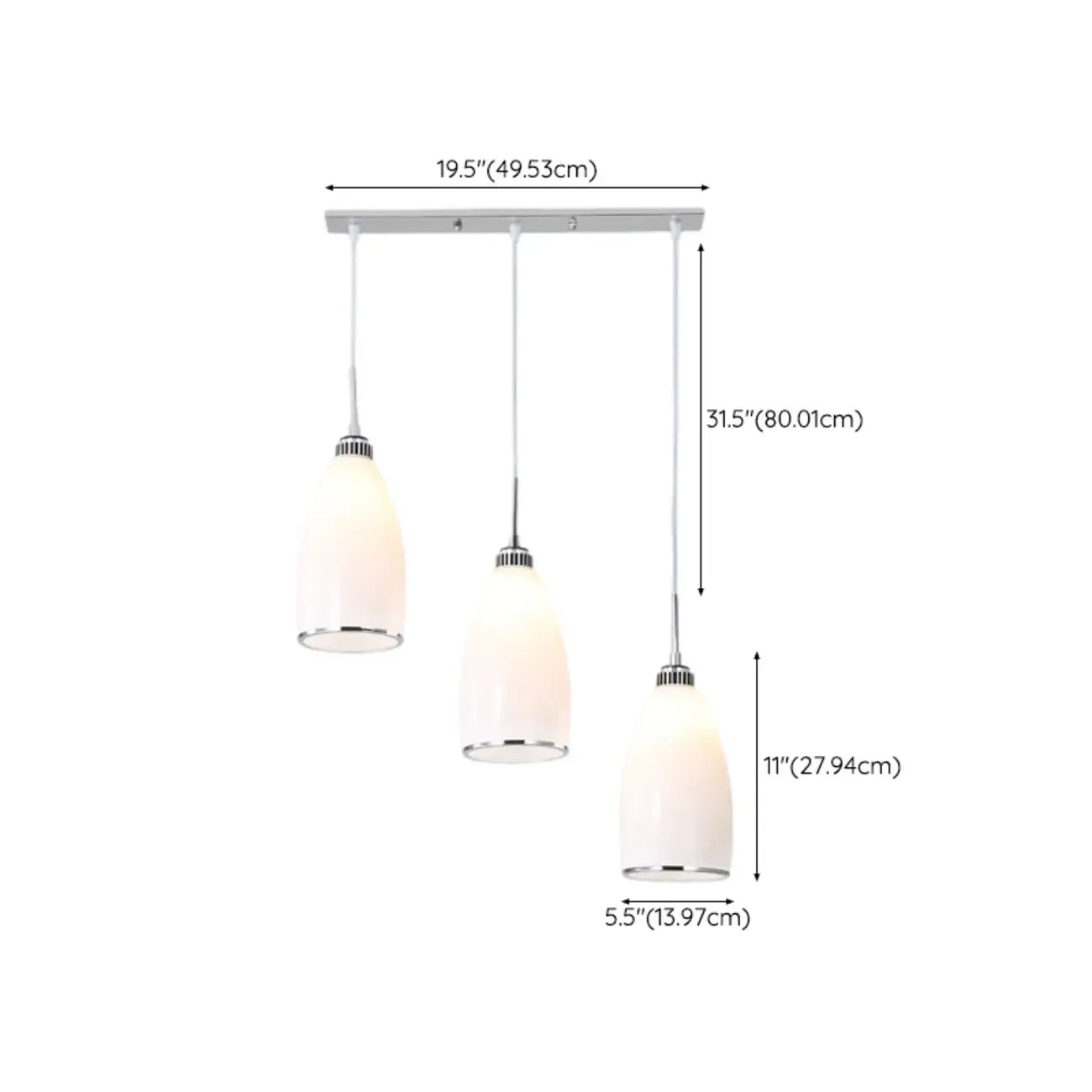 Simple White Vitreous 3 Lights Island Pendant Light for Kitchen