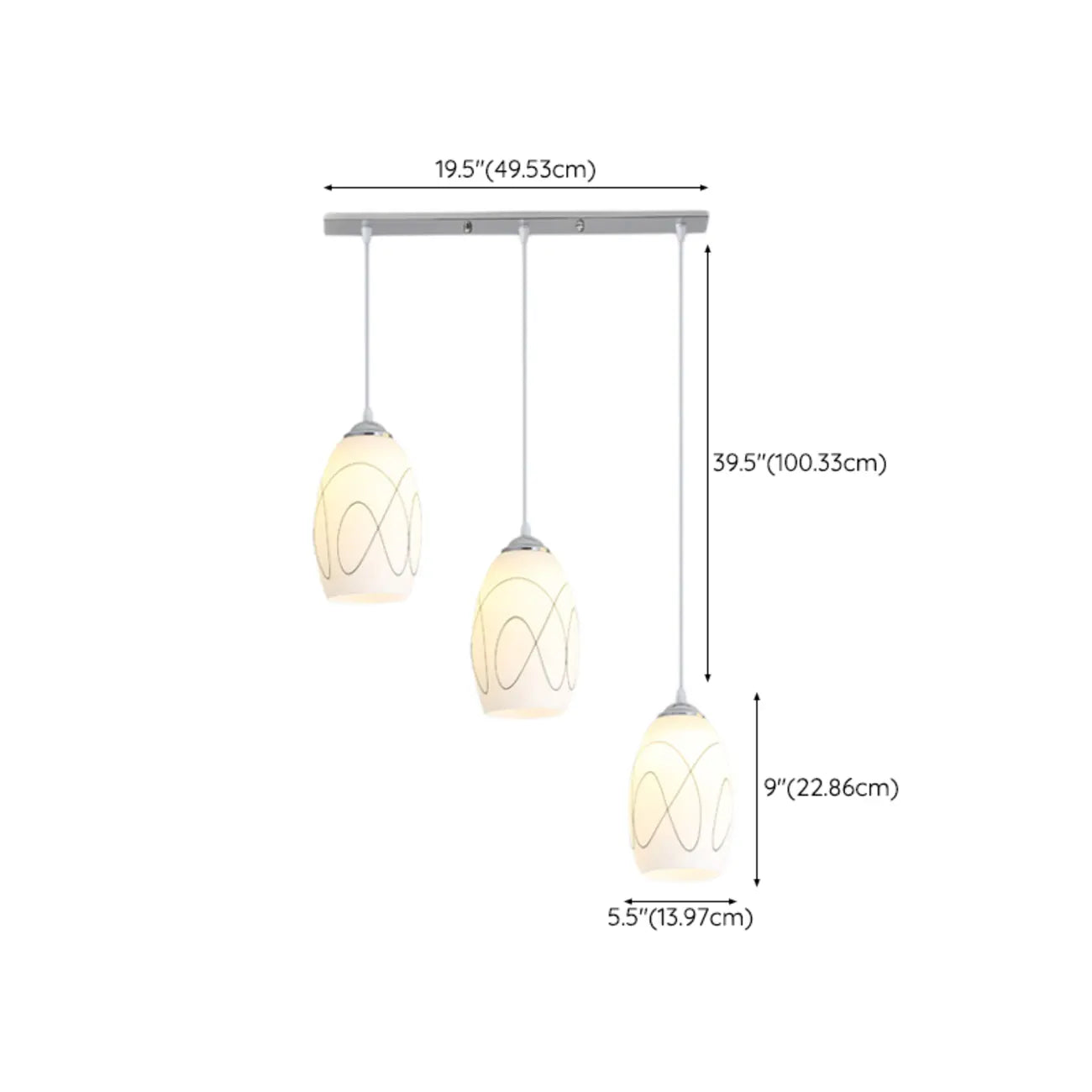 Simple White Vitreous 3 Lights Island Pendant Light for Kitchen