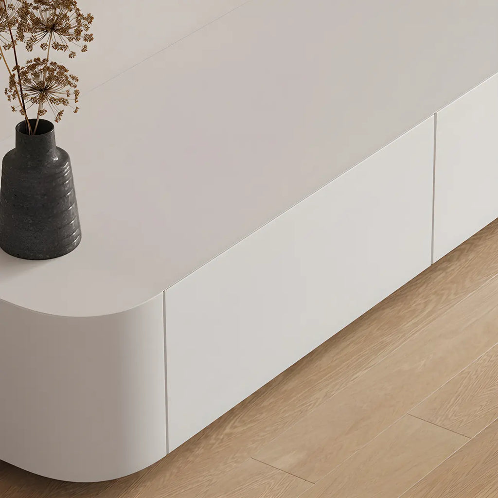 Minimalist White Wooden TV Stand with Ample Cable Management