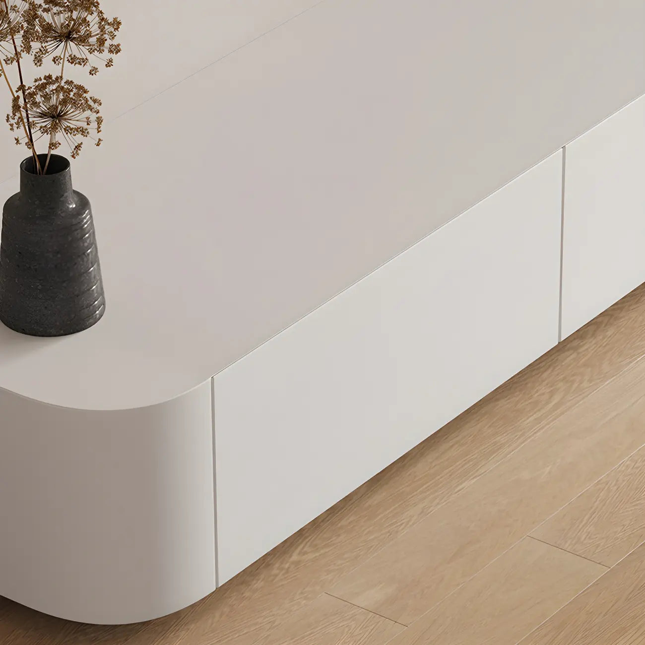 Minimalist White Wooden TV Stand with Ample Cable Management