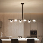 Gold Linear Island Light with 6 Lights Transparent Glass Globe Shades