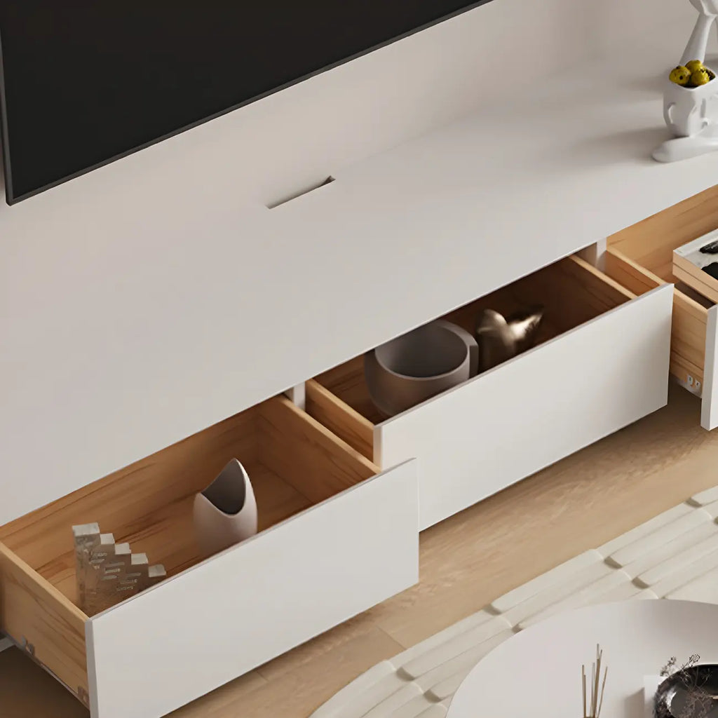 Minimalist White Wooden TV Stand with Ample Cable Management