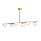 Gold Linear Island Light with 6 Lights Transparent Glass Globe Shades