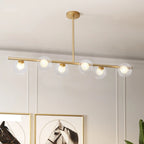 Gold Linear Island Light with 6 Lights Transparent Glass Globe Shades