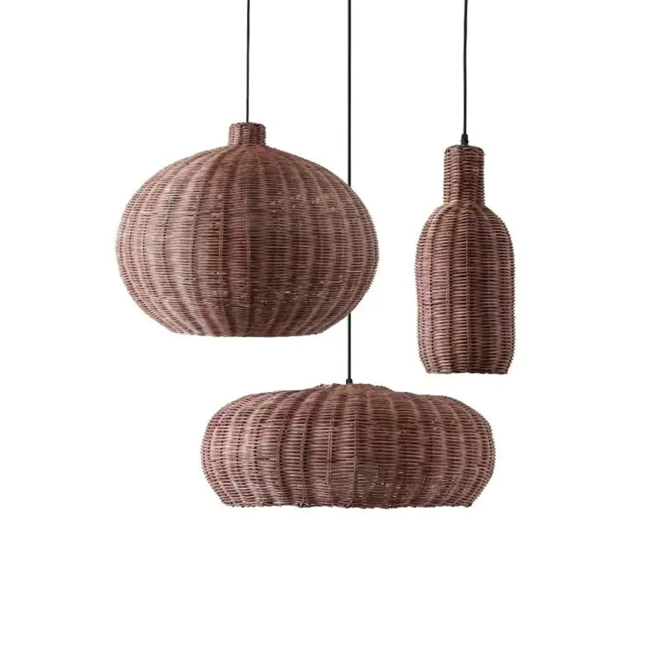 Wabi-Sabi Style Rattan Round Lantern Pendant Lamp for Living room