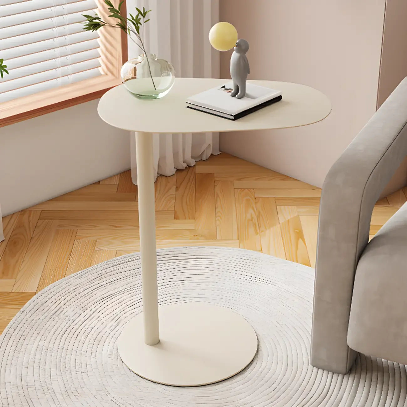 Minimalist Round White Metal Side Table for Living Room