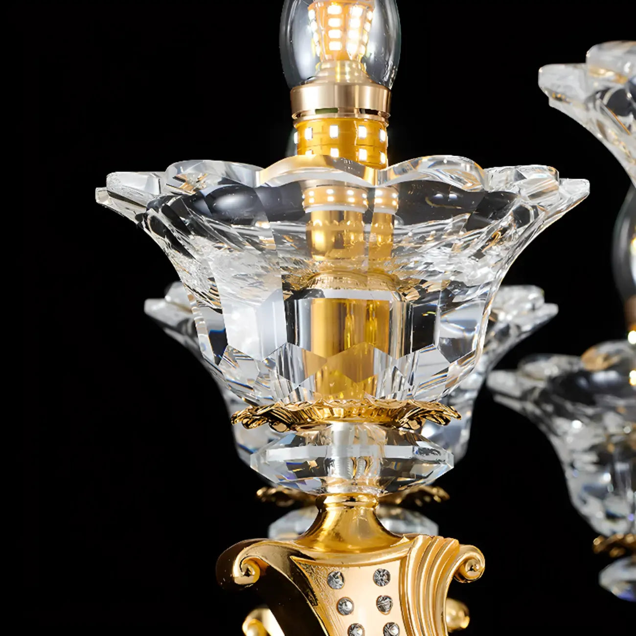 Living Room Golden Crystal Pendant Up Light Chandelier With Candelabra