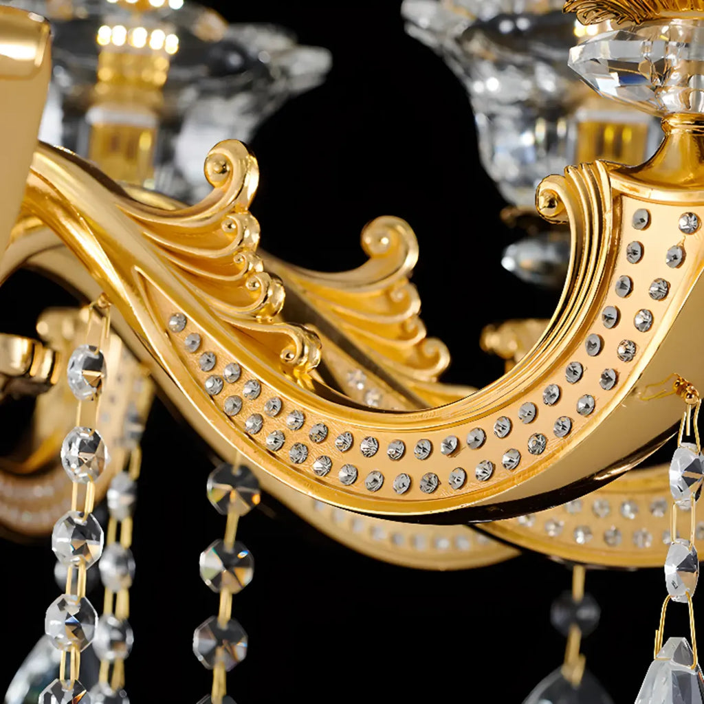 Living Room Golden Crystal Pendant Up Light Chandelier With Candelabra