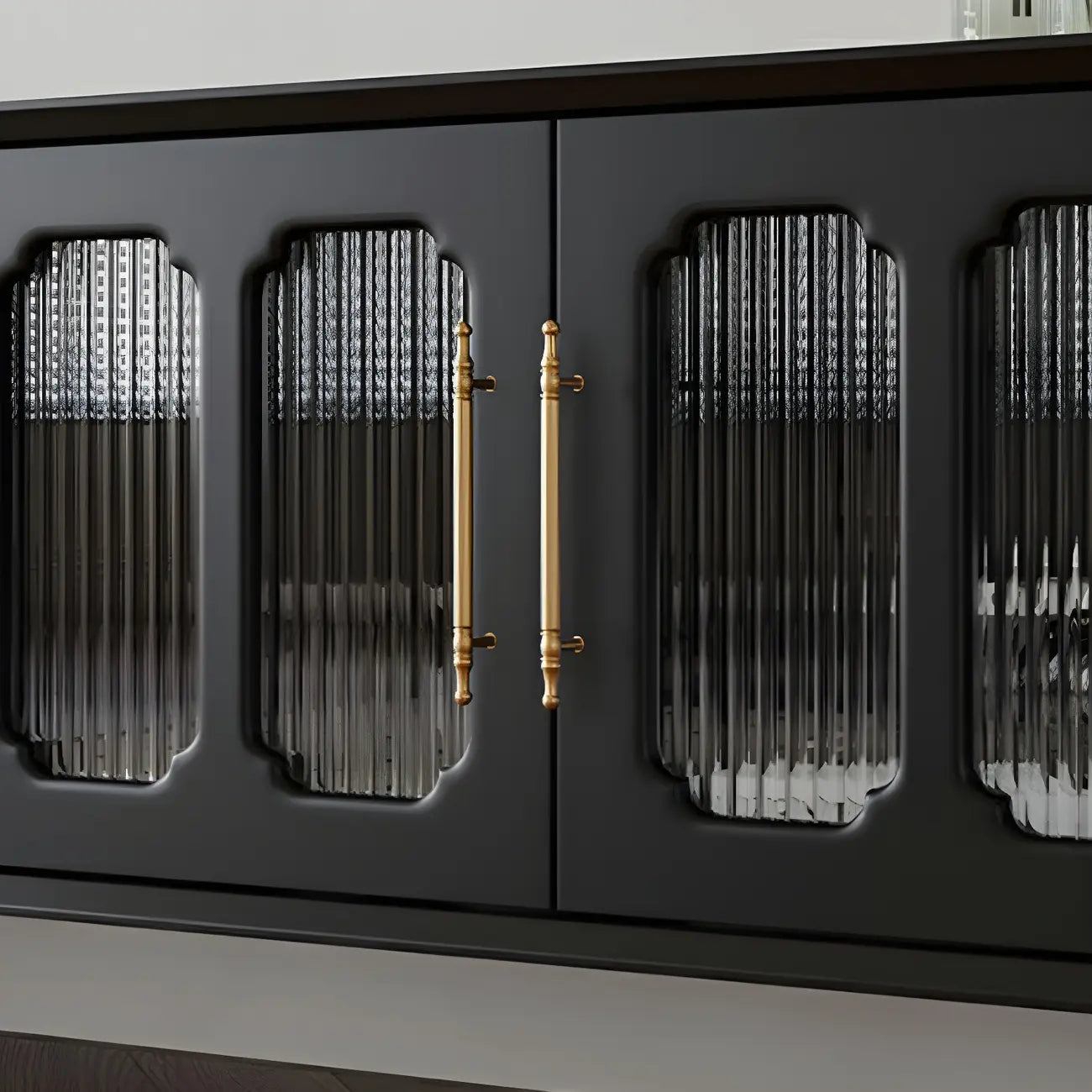 Elegant Black Wooden TV Stand with Drawers and Cabinets