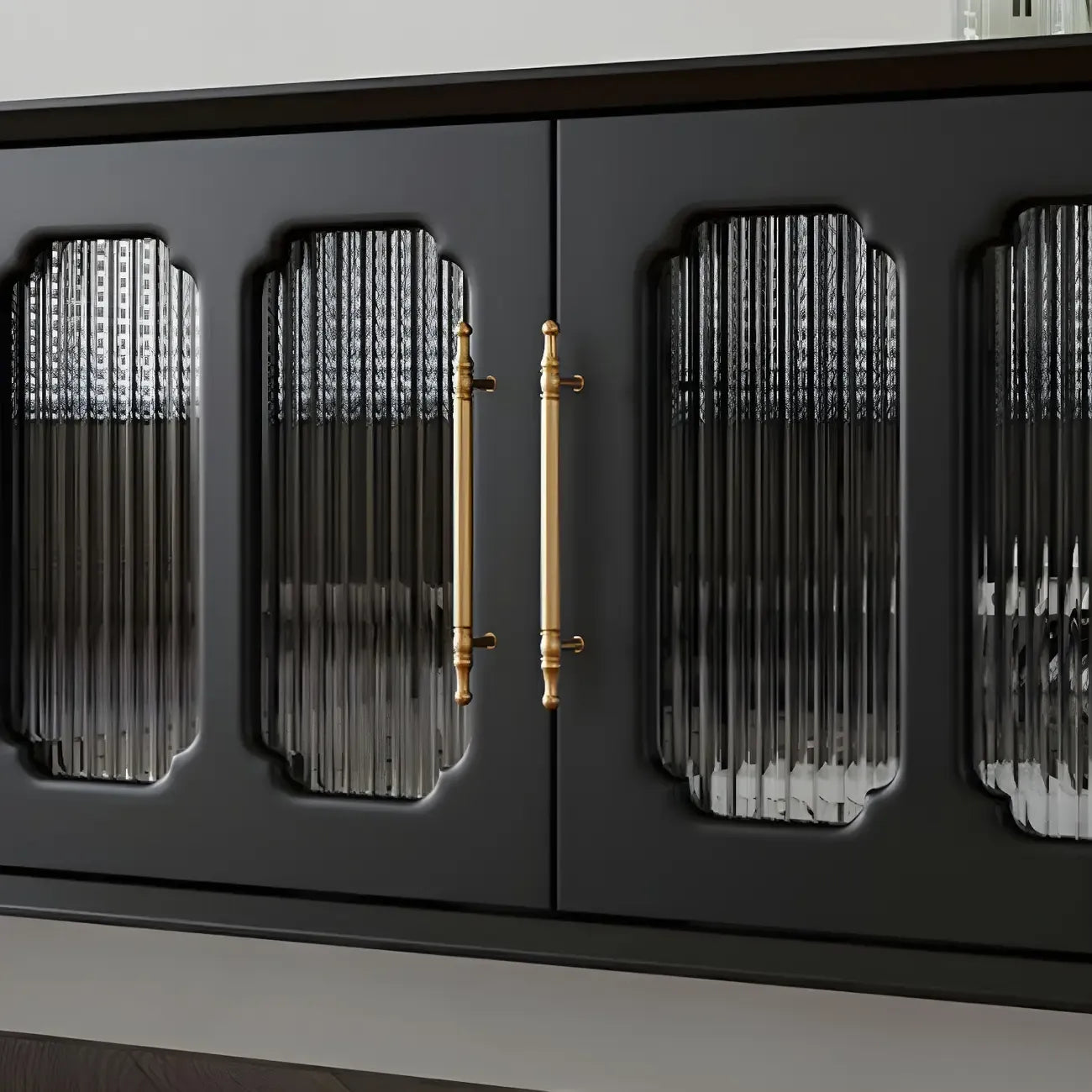Elegant Black Wooden TV Stand with Drawers and Cabinets