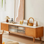 Scandinavian Cherry Wood Open Shelf TV Stand with Legs