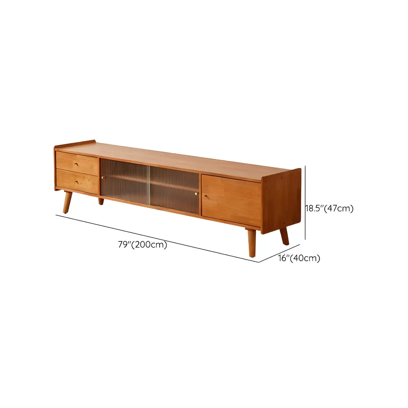 Scandinavian Cherry Wood Open Shelf TV Stand with Legs