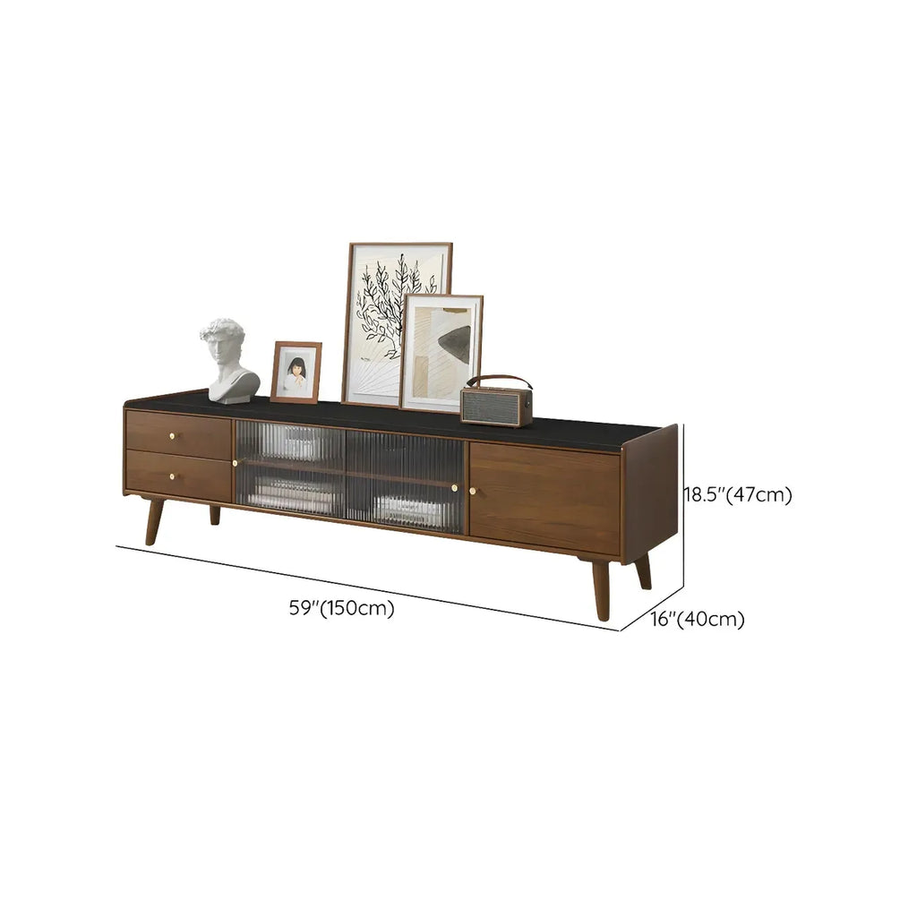 Scandinavian Cherry Wood Open Shelf TV Stand with Legs