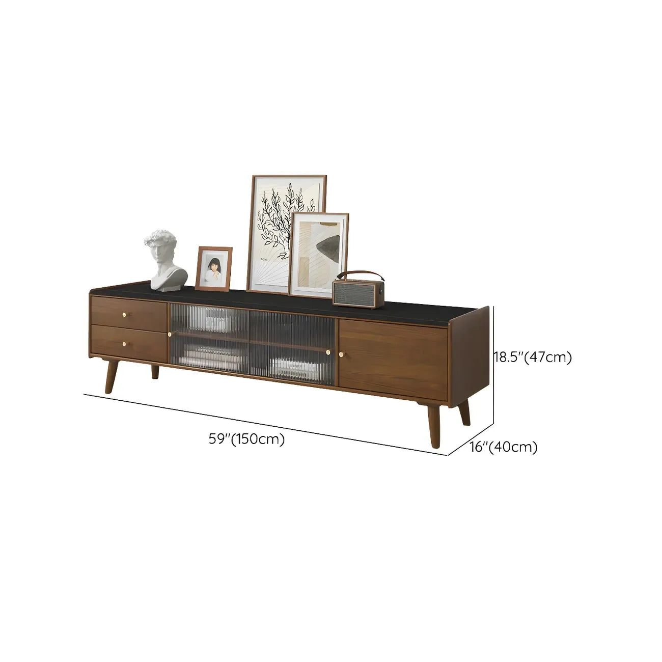 Scandinavian Cherry Wood Open Shelf TV Stand with Legs