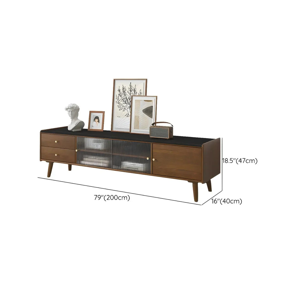 Scandinavian Cherry Wood Open Shelf TV Stand with Legs