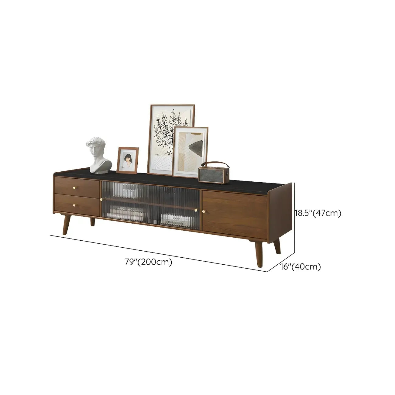 Scandinavian Cherry Wood Open Shelf TV Stand with Legs