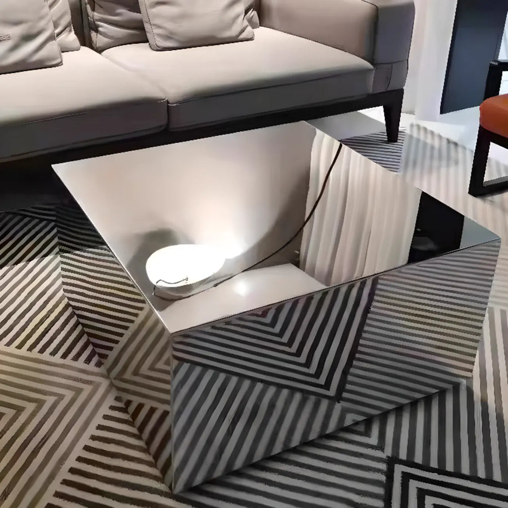 Reflective Modern Silver Metal Coffee Table